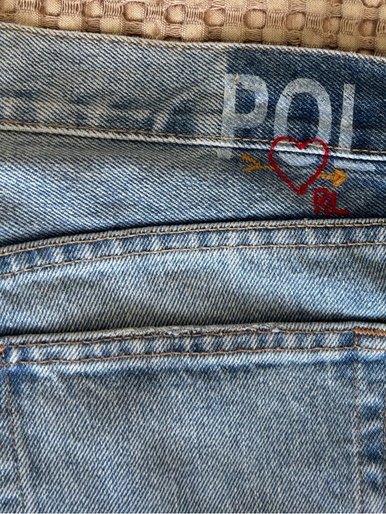 Polo Ralph Lauren Denim - Polo by Ralph Lauren Light Blue Boyfriend Jeans with Red Heart Embroidery